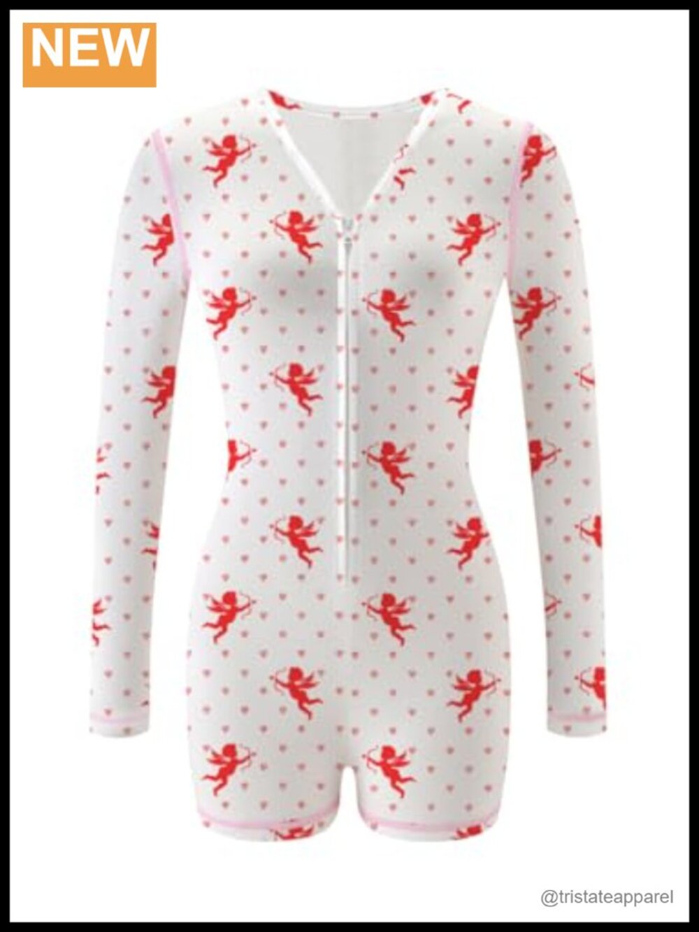 Women's Valentine's Day Heart Print Long Sleeve Zip Up Romper Pajama